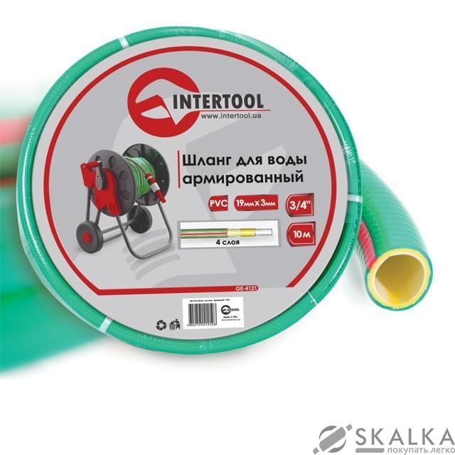 На фото Шланг Intertool для воды 4-х слойный 3/4", 10м, армированный, PVC (GE-4121)