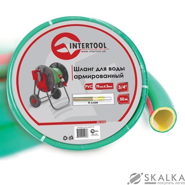 На фото Шланг Intertool для воды 4-х слойный 3/4", 50м, армированный, PVC (GE-4126)