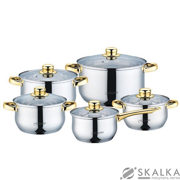 На фото Набор посуды Maestro Jambo gold зол.ст. из 10 предметов (MR-2006)
