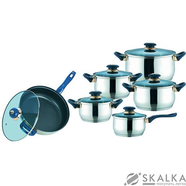 На фото Набор посуды Maestro Jambo gold син.ст./тефл. из 12 предметов (MR-2014)