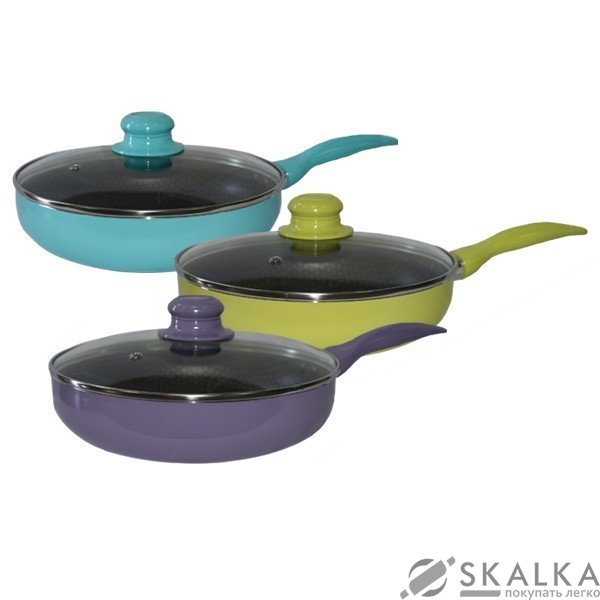 Сковорода Maestro Rainbow с крышкой 24 см голубая (MR-1202-24) На фото Сковорода Maestro Rainbow с крышкой 24 см голубая (MR-1202-24)