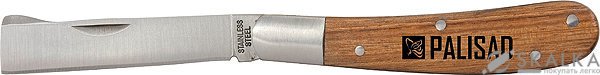На фото Нож садовый PALISAD 173 мм, складной, копулировочный, деревянная рукоятка (79002)