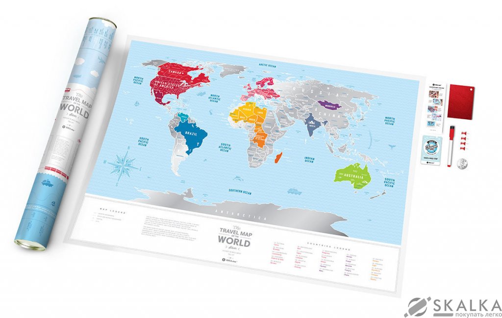 Скретч-карта мира Travel Map Silver World англ (тубус) На фото Скретч-карта мира Travel Map Silver World англ (тубус)