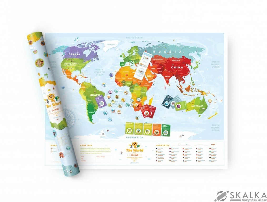 Скретч-карта мира Travel Map Kids Animals рус/англ (тубус) На фото Скретч-карта мира Travel Map Kids Animals рус/англ (тубус)