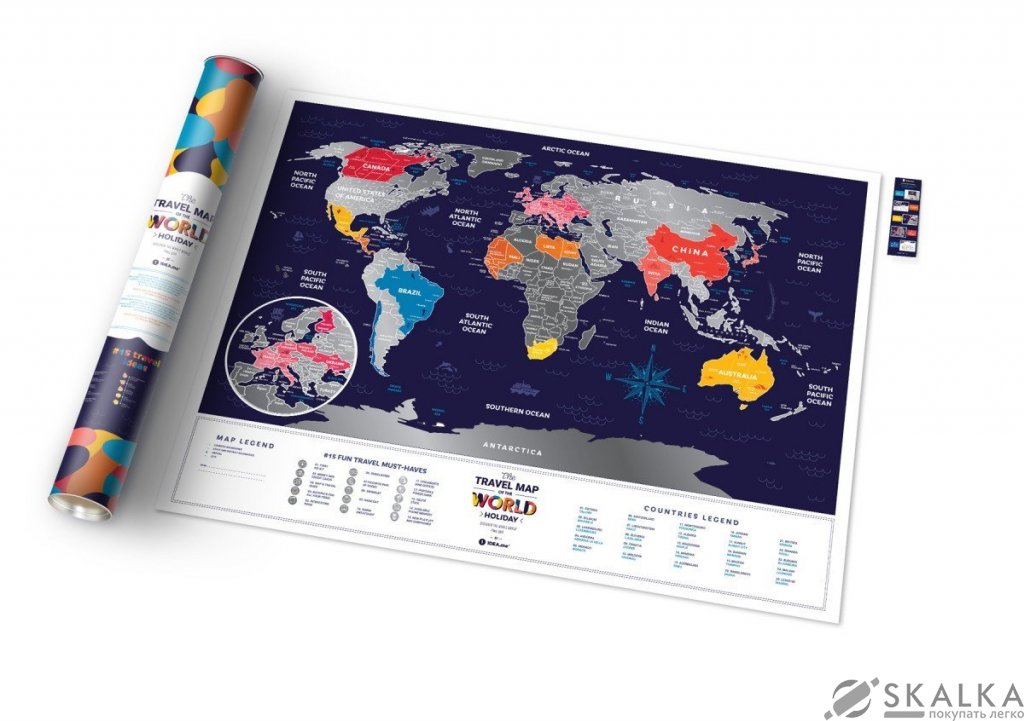 Скретч-карта мир Travel Map Holiday World англ (тубус) На фото Скретч-карта мир Travel Map Holiday World англ (тубус)