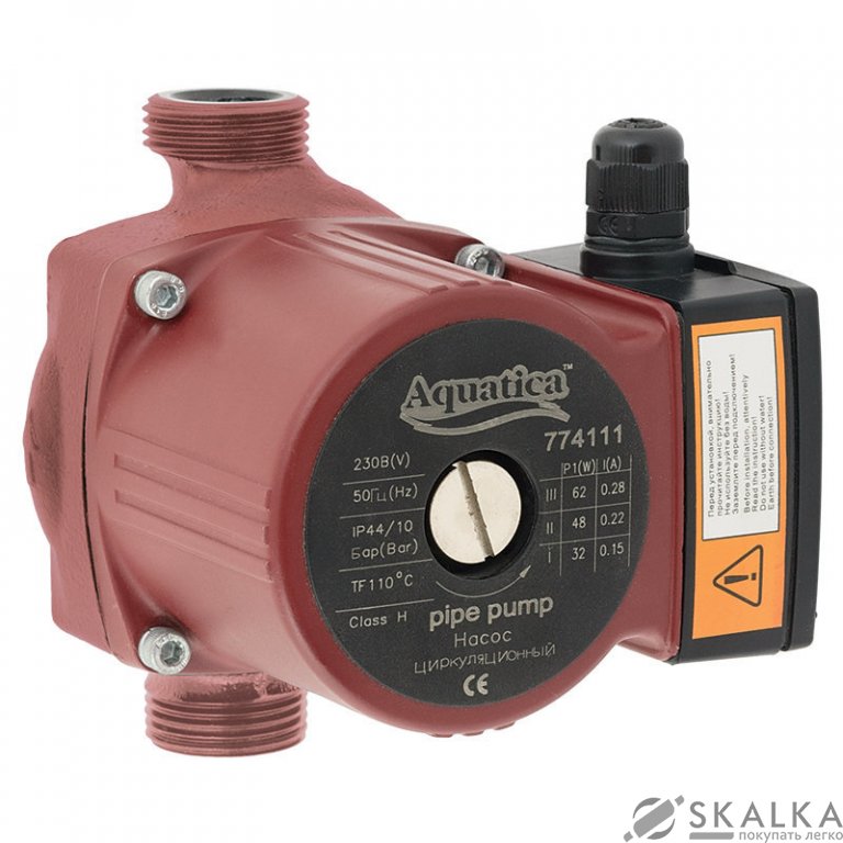 На фото Насос циркуляционный Aquatica 100Вт Hmax 6м Qmax 75л/мин Ø1 130мм (пластик) + гайки Ø¾ (774130)