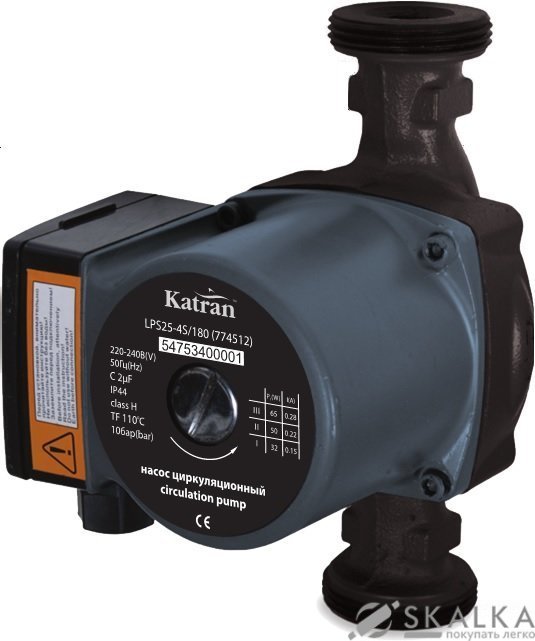 Насос циркуляционный Katran 100Вт Hmax 6м Qmax 75л/мин Ø1½ 130мм + гайки Ø1 (774533) На фото Насос циркуляционный Katran 100Вт Hmax 6м Qmax 75л/мин Ø1½ 130мм + гайки Ø1 (774533)