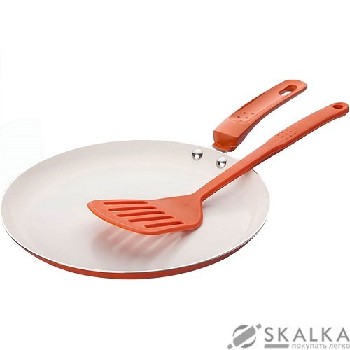 На фото Сковорода Maestro Rainbow с лопаткой 25 см оранжевая (MR-1212-25)