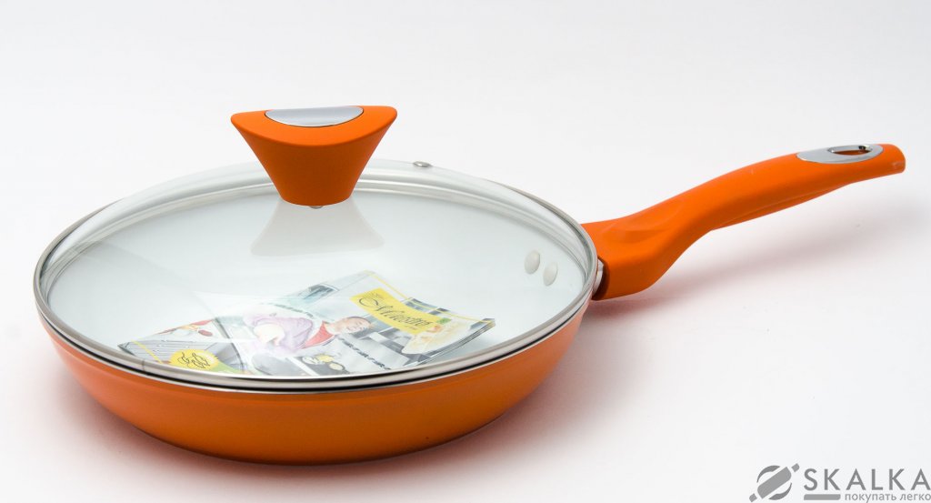 На фото Сковорода Maestro Ceramic с крышкой 28 см оранжевая (MR-1209-28)