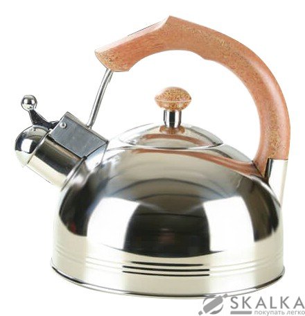 На фото Чайник Maestro Rainbow со свистком 3 л стальной с коричневой ручкой (MR-1307)