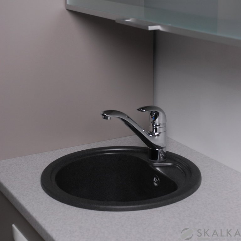 На фото Кухонная мойка Fancy Marble (Буль-Буль) NEVADA 450х450х210 светло-черная (104040004)