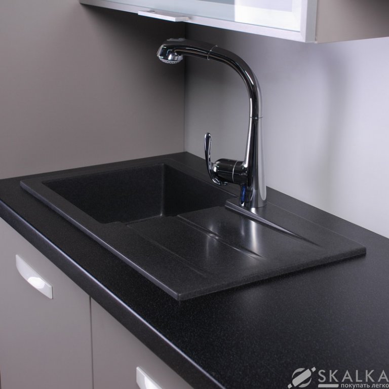 На фото Кухонная мойка Fancy Marble (Буль-Буль) TENNESSEE 770x430x230 светло-черная (106080004)