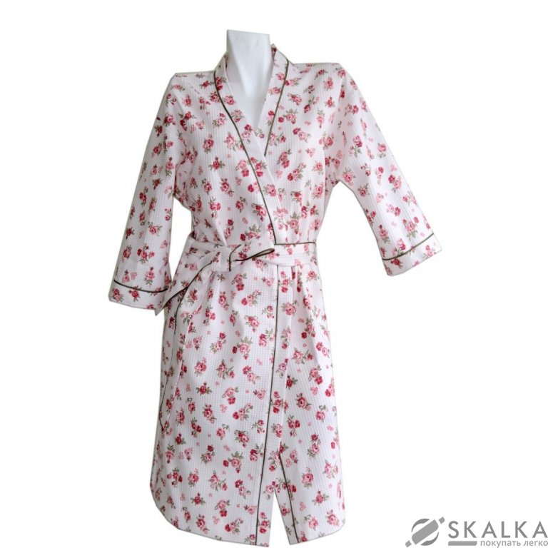 Халат Прованс Пике Red Rose S/M Вафельный (15055) На фото Халат Прованс Пике Red Rose S/M Вафельный (15055)