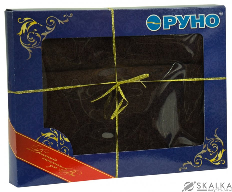 На фото Комплект махровых полотенец Руно 50x90 и 70x140 см Коричневые (433.09ТУ_коричневий)