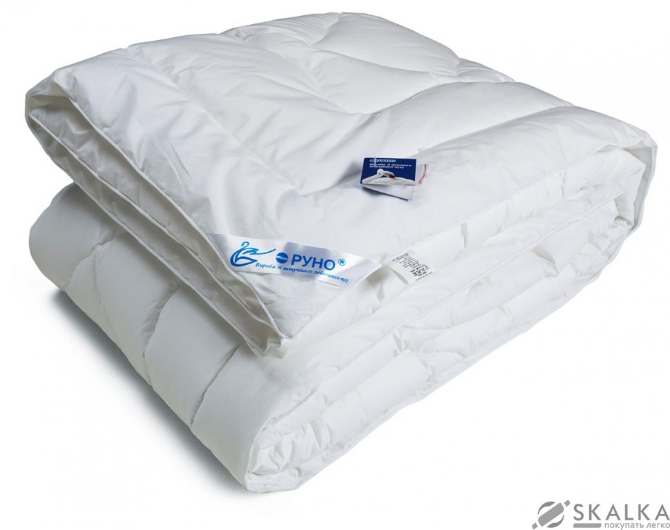На фото Одеяло Руно Пуховое 140x205 см Белое (321.139ЛПУ)