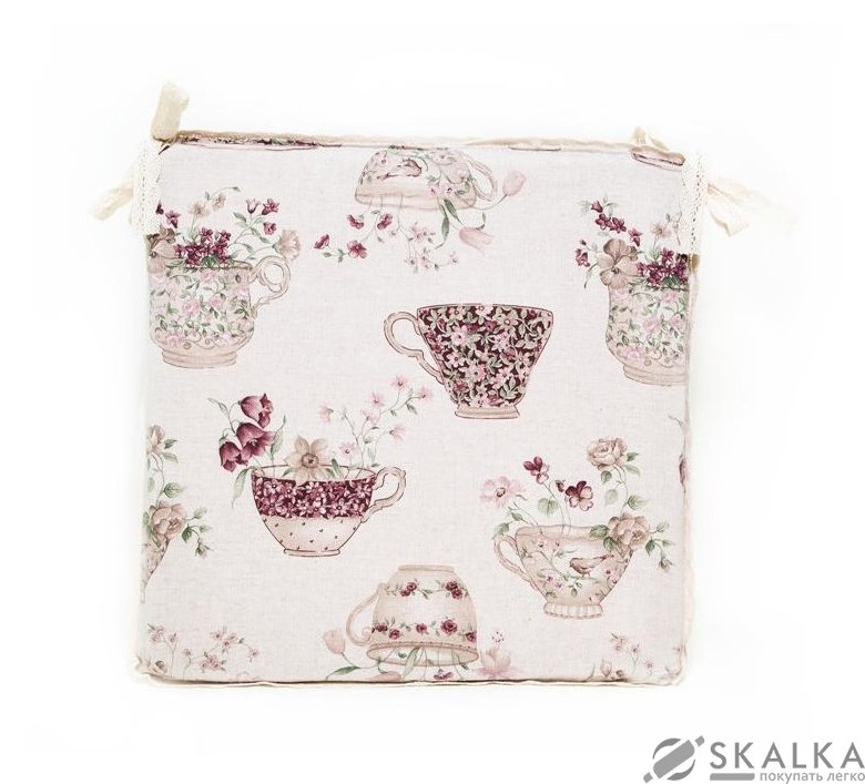 На фото Подушка для стула Прованс Cups 40x40 см Белая с мережкой (.003695)