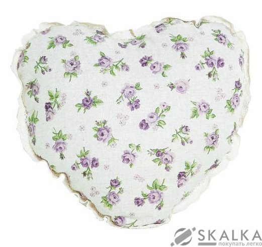 На фото Подушка декоративная Прованс Сердце Lilac Rose 28х28 см Фиолетовый цветок с мережкой (.003704)