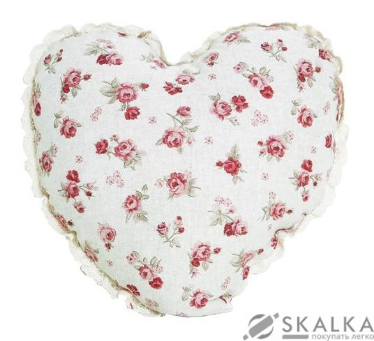 На фото Подушка декоративная Прованс Сердце Red Rose 28х28 см Красный цветок с мережкой (.003705)