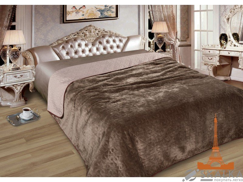 На фото Покрывало двухстороннее Love you Элит-Мех 01 200х220 см Коричневое