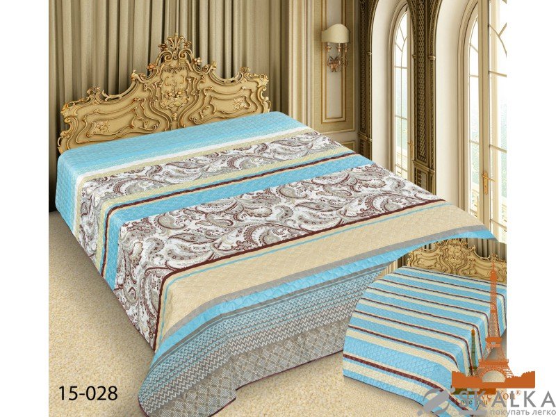 На фото Покрывало двухстороннее Love you Barokko 15-028 200х220 см Голубое