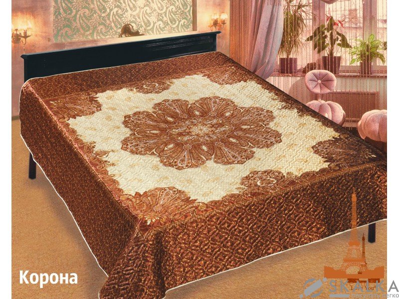 На фото Покрывало Love you Корона Шелк 3D 200х220 см Коричневое
