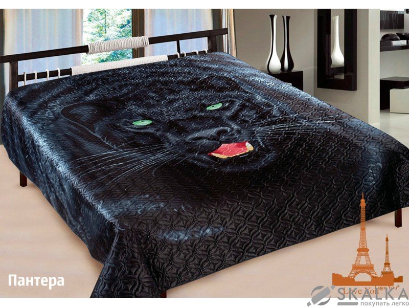На фото Покрывало Love you Пантера Шелк 3D 200х220 см Черное