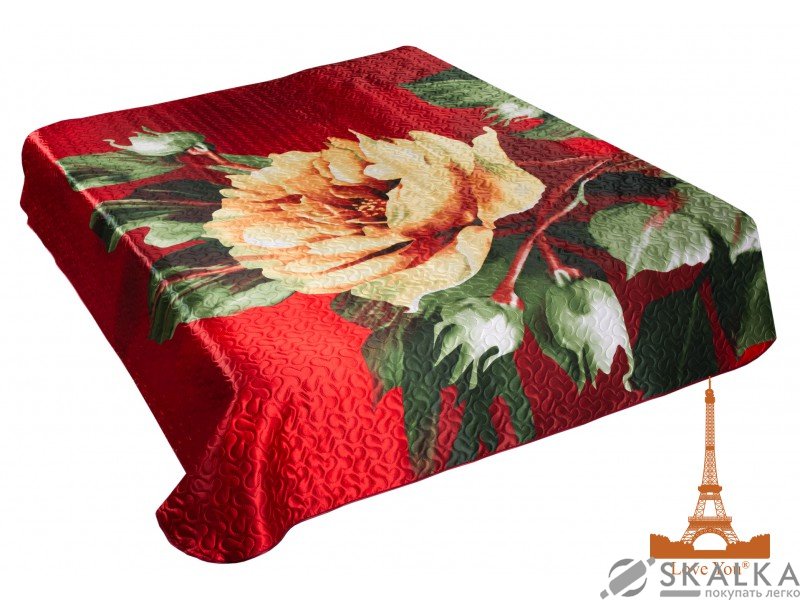 На фото Покрывало Love you Шиповник Шелк 3D 230х250 см Красное