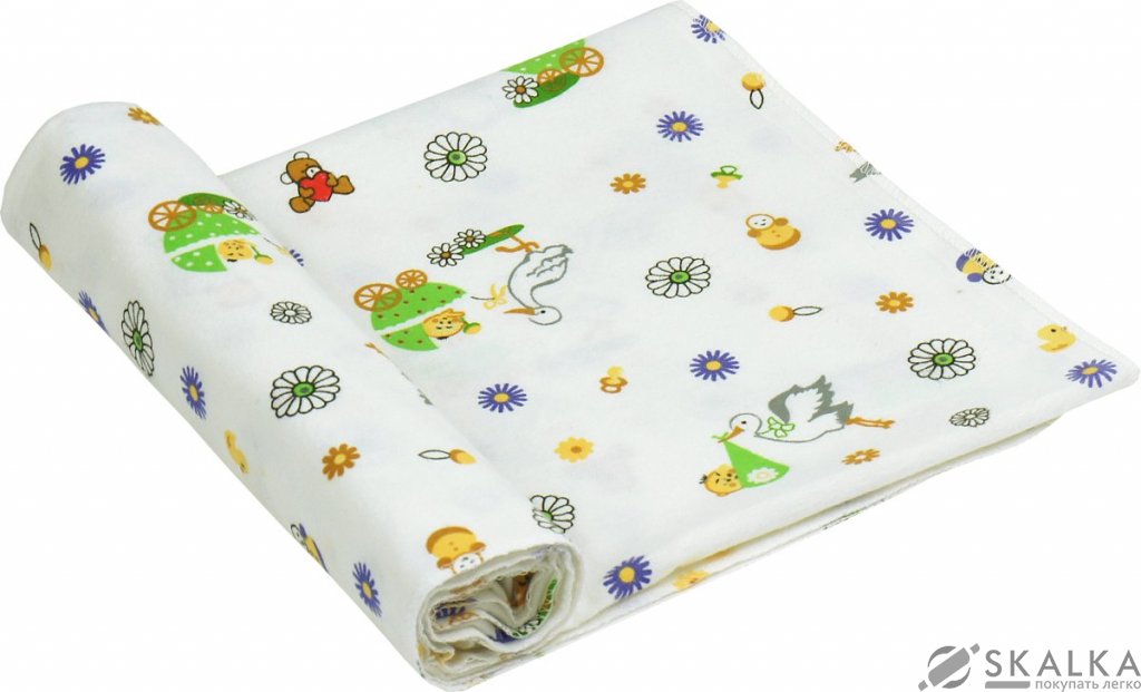 На фото Пеленка Руно Хлопок 90x80 см Белая с журавлями (203.05_10-0320 green)