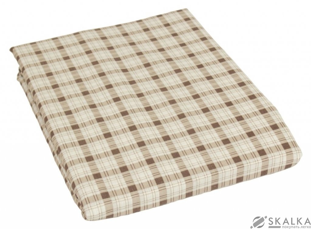 На фото Простынь на резинке Прованс Клетка латте 180х200 см Коричневая (6839)