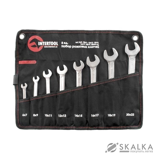 Набор рожковых ключей Intertool 8шт 6-22мм CrV satin PROF DIN3110 (XT-1102) На фото Набор рожковых ключей Intertool 8шт 6-22мм CrV satin PROF DIN3110 (XT-1102)