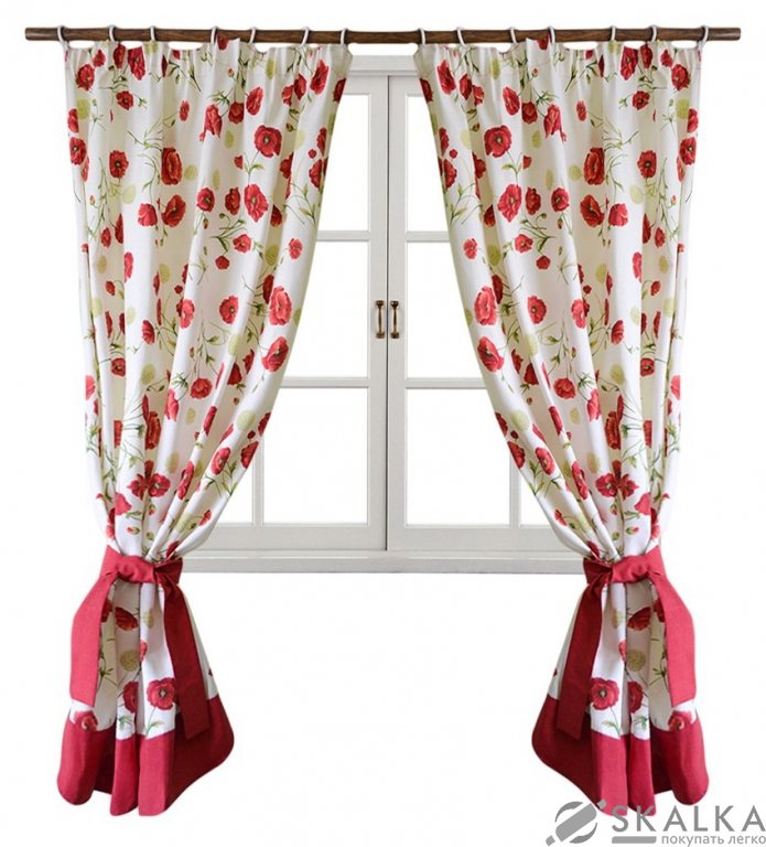 На фото Штора Прованс Маки 170х140 см 2шт Красная (6130)