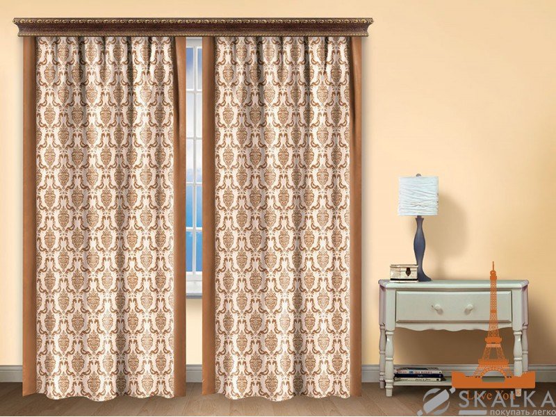 На фото Штора Love you Дамаск Полиэстер 200х270 см 2шт Коричневая