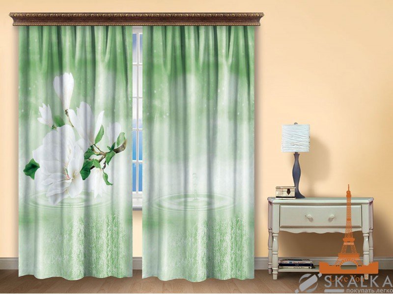 На фото Штора Love you Элегия Полиэстер 150х270 см 2шт Зеленое