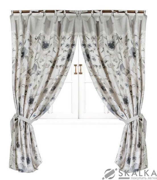На фото Штора Прованс Flowers 170х140 см 2шт Серая с мережкой (.003655)