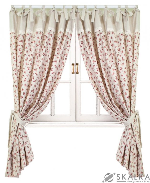 На фото Штора Прованс Red Rose 170х140 см 2шт Красная с мережкой (.003659)