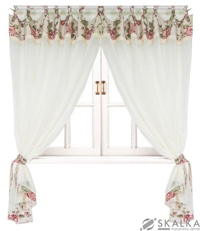 На фото Штора Прованс Large pink Rose Батист 250х145 см 2шт Большая розовая роза с кантом и мережкой (.00366