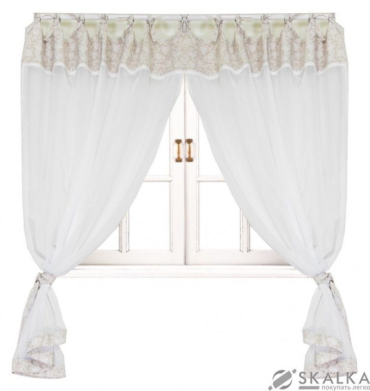 На фото Штора Прованс White Rose Батист 250х145 см 2шт Белая роза с кантом и мережкой (.003674)