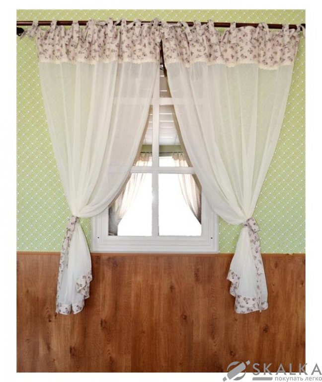 На фото Штора Прованс Lilac Rose Батист 250х145 см 2шт Фиолетовая роза с кантом и мережкой (.003670)