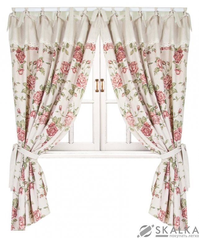 На фото Штора Прованс Large pink Rose 140х250 см 2шт Розовая роза с мережкой (.007765)