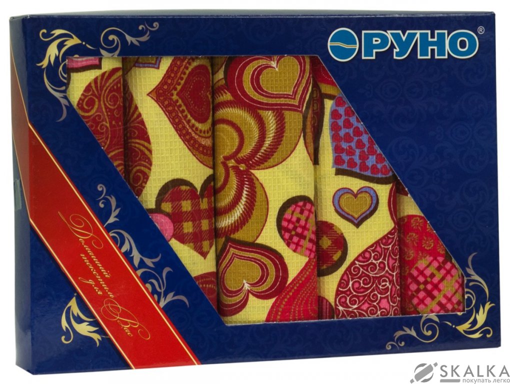 На фото Набор вафельных полотенец Руно 45x80 см 5 шт (703.5_Сердечко)