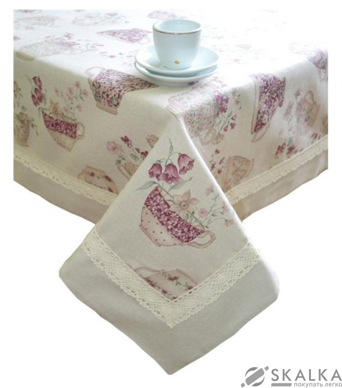 На фото Скатерть Прованс Cups с кантом и кружевом 140х140 см (.003744)