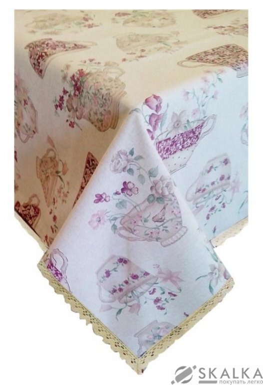 Скатерть Прованс Cups с кружевом 140х220 см (.003749) На фото Скатерть Прованс Cups с кружевом 140х220 см (.003749)