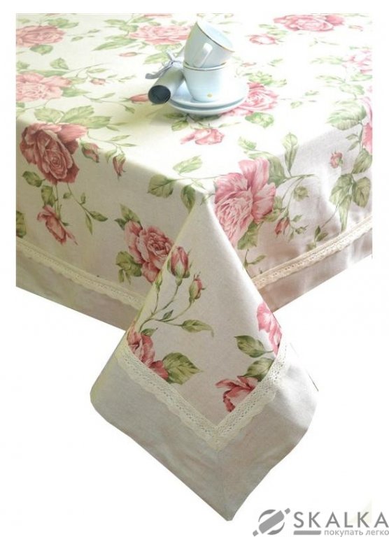 На фото Скатерть Прованс Large pink Rose с кантом и кружевом 140х220 см (.003770)