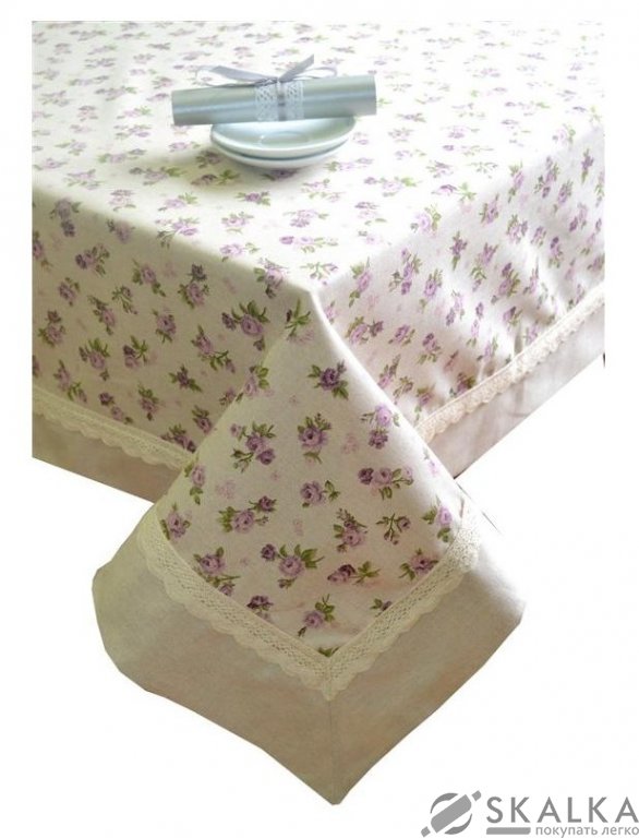 На фото Скатерть Прованс Lilac Rose с кантом и кружевом 140х180 см (.003777)