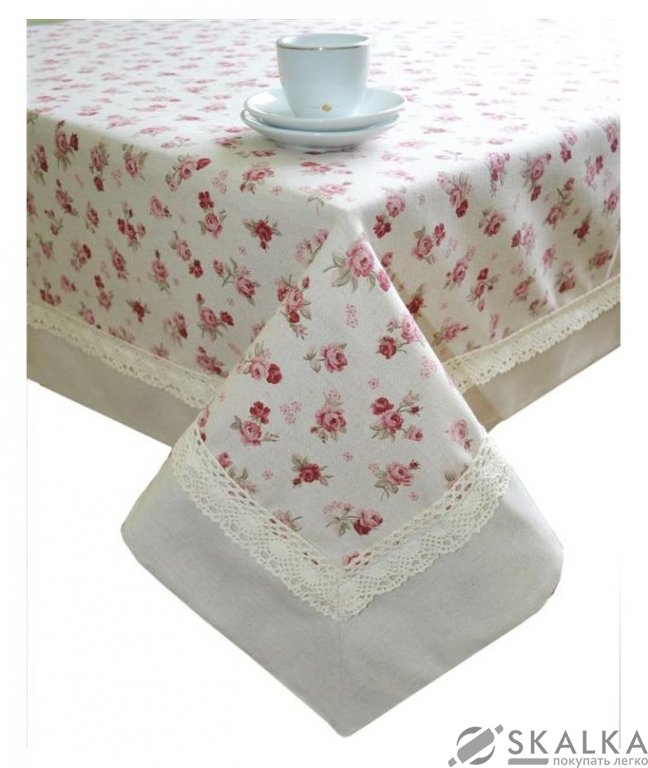 На фото Скатерть Прованс Red Rose с кантом и кружевом 140х220 см (.003786)