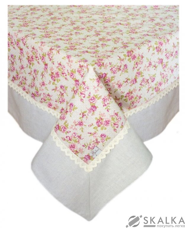 На фото Скатерть Прованс Rosettes с кружевом круглая D-140 см (.006556)