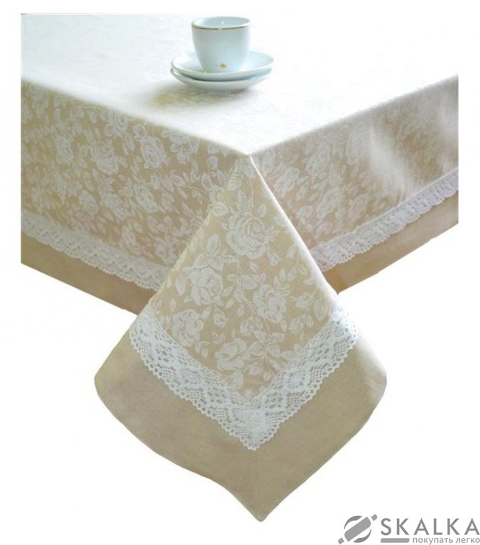 Скатерть Прованс White Rose с кантом и кружевом 140х220 см (.003794) На фото Скатерть Прованс White Rose с кантом и кружевом 140х220 см (.003794)