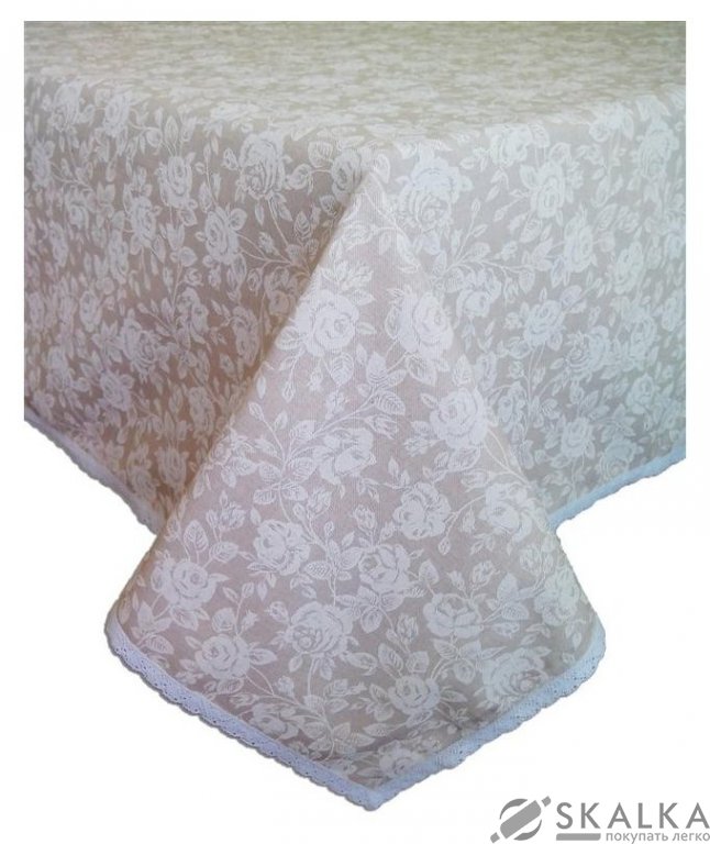 На фото Скатерть Прованс White Rose с кружевом круглая D-140 см (.003798)