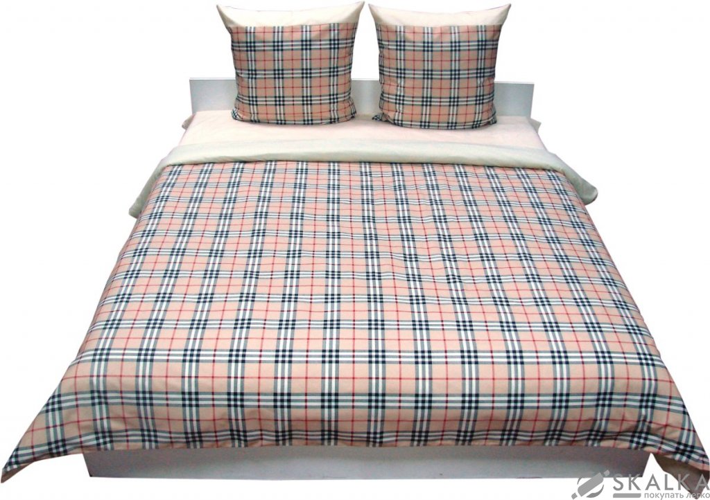 На фото Комплект постельного белья Руно Шотландка 220х240 см 4шт Евро Бежевый (845.114У_Шотландка)