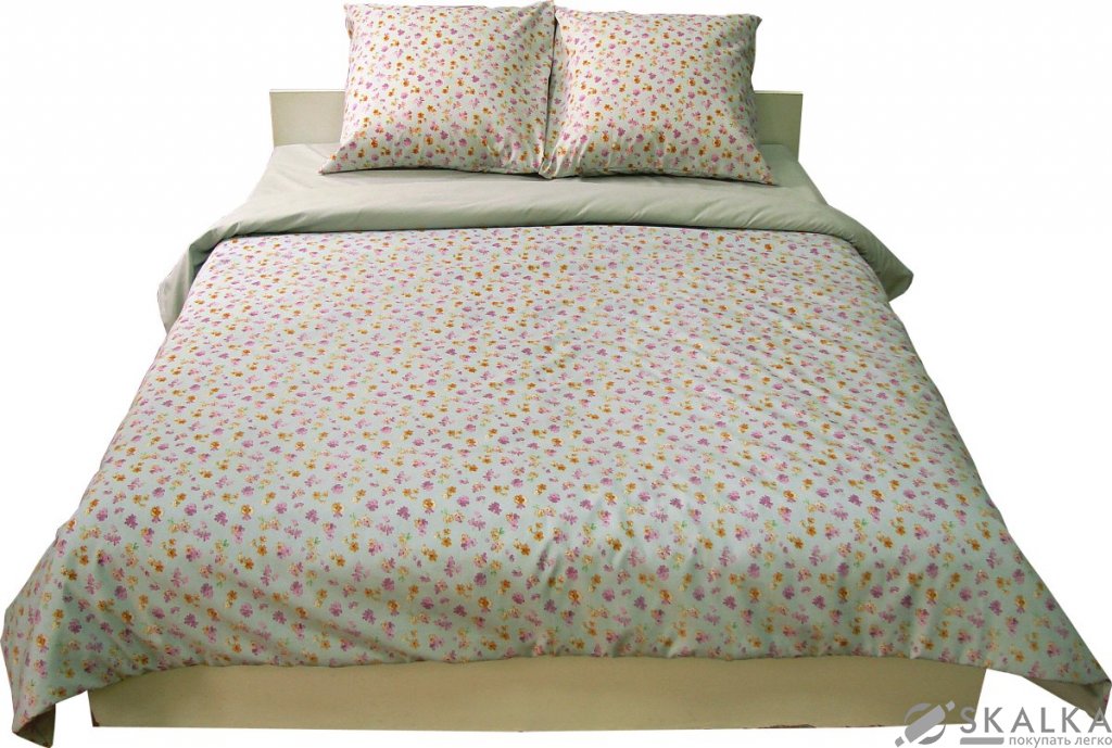 На фото Комплект постельного белья Руно Кантри 175х215 см 4шт Двуспальный Серый в цветочек (7.52Кантри01)